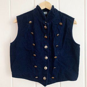 Vintage Dark Denim Vest Jacket with Buffalo Nickel